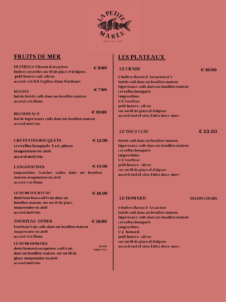 Menu Ete 2024 Lapetitemaree | PDF