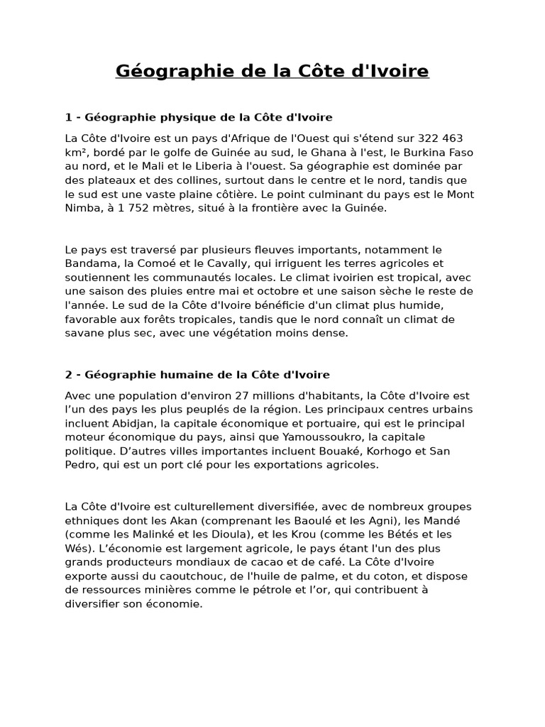 Géographie de la Côte d'Ivoire | PDF | Voyages