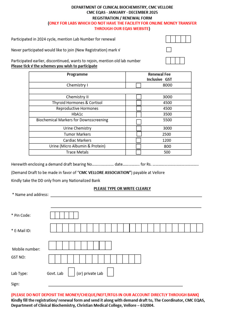 Eqas Registration or Renewal Form 2025 | PDF | Endocrinology | Medical ...