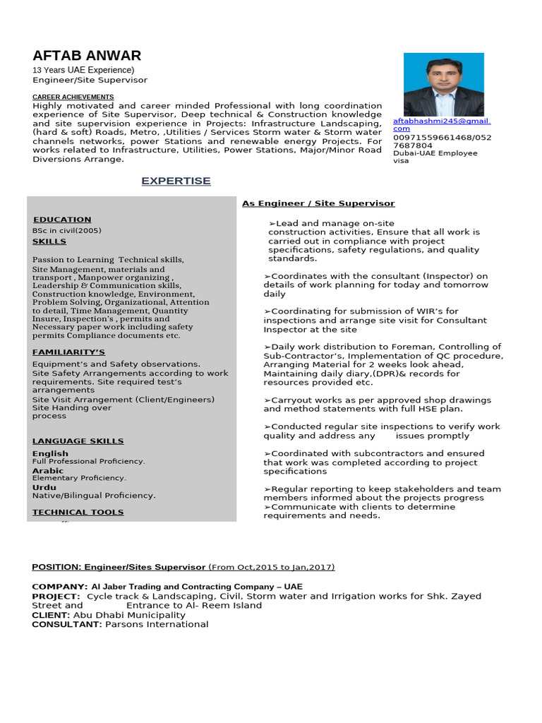 Aftab Anwar: Civil Engineering Expertise | PDF | Dubai | United Arab ...