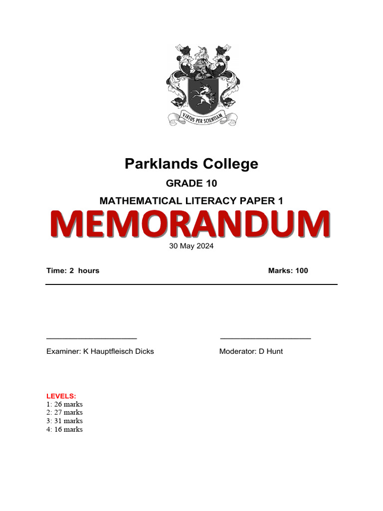 2024 10ml June Paper 1 Memo (Final) | PDF