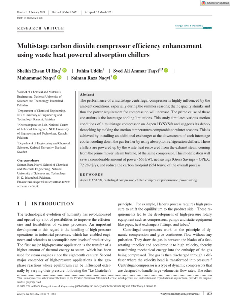 Energy Science Engineering - 2021 - Ul Haq - Multistage Carbon Dioxide ...