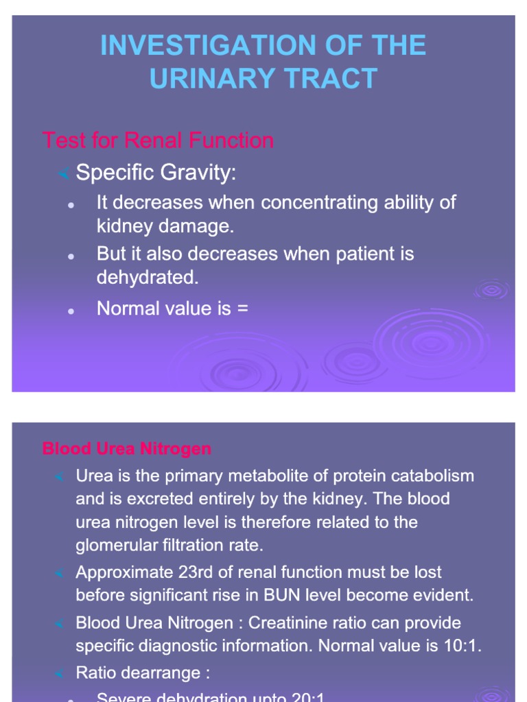 Investigations of the Urinary Tract | Renal Function