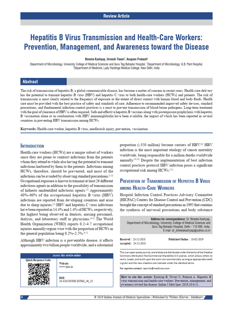 Hepatitis B Virus Transmission and Health Care.2 | PDF | Hepatitis B ...