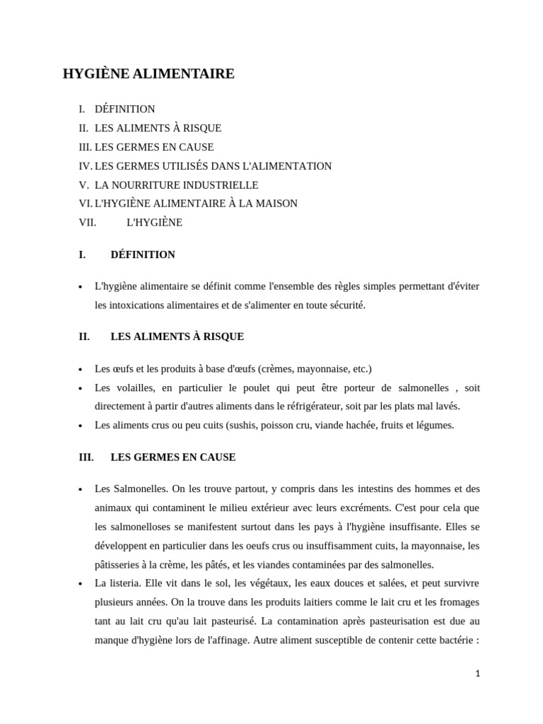 D finition De L hygi ne Alimentaire PDF Conservation Des Aliments 