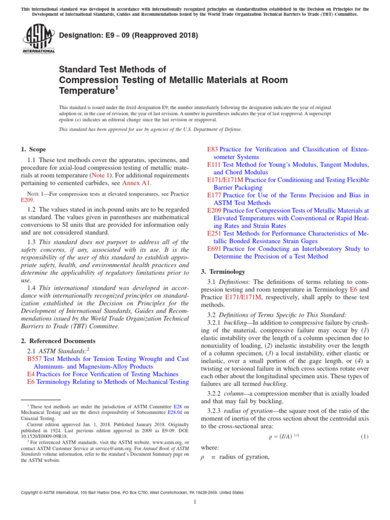 Compression Testing of Metallic Materials at Room Temperature | PDF ...