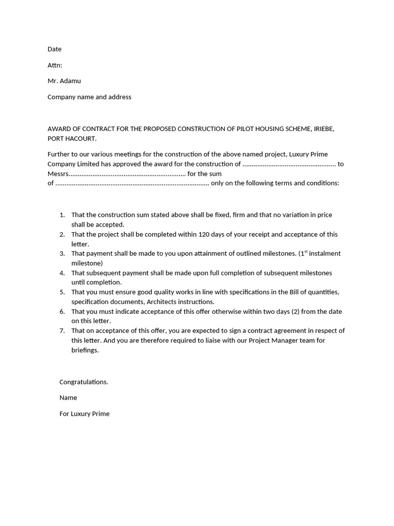 Contract Award for Housing Project in Port Harcourt | PDF | Technology ...