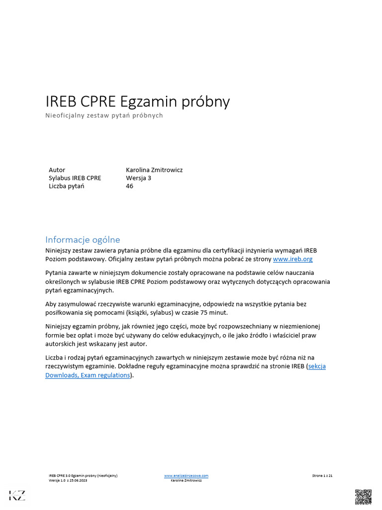 IREBCPRE3 Pytania Probne 1 | PDF