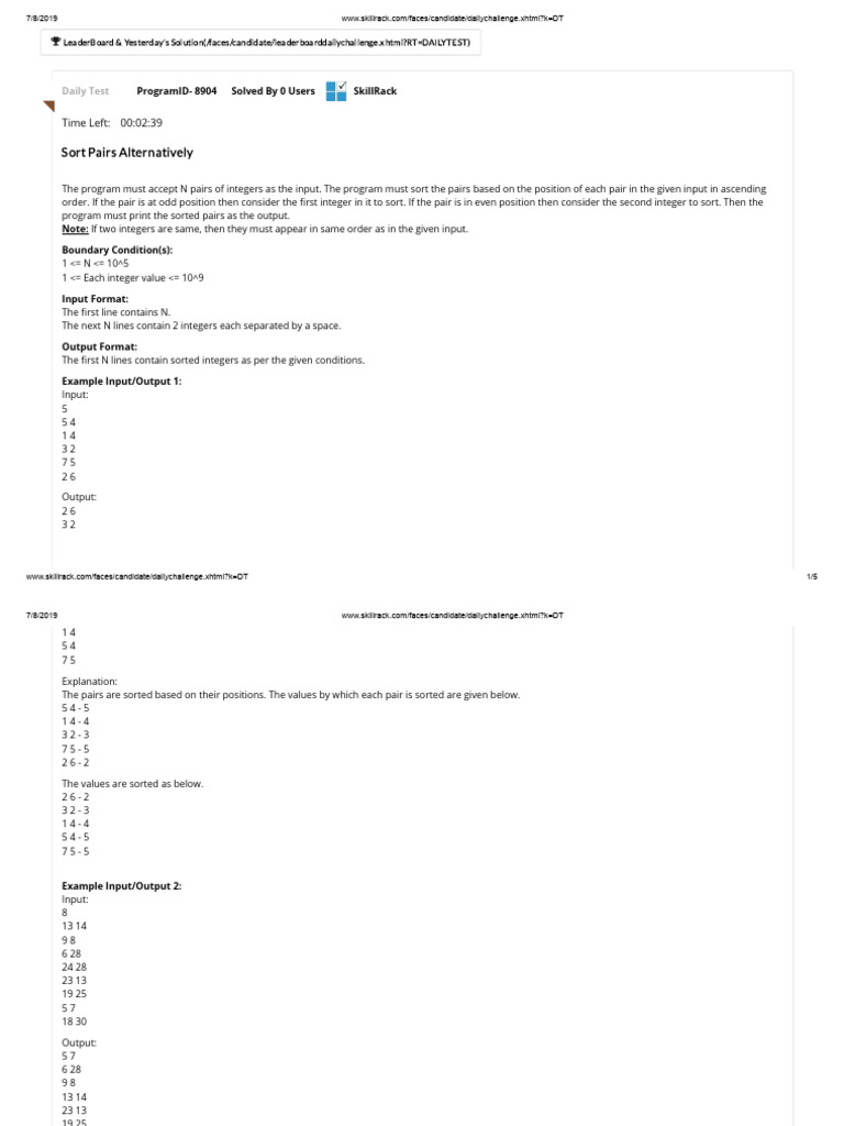 DT - Sort Pairs Alternatively | PDF | Computer Programming | Computing