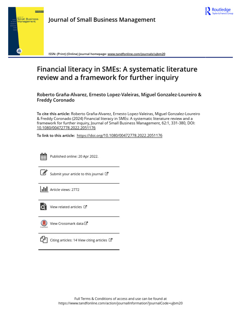 Financial Literacy in SMEs A Systematic Literature Review and A ...