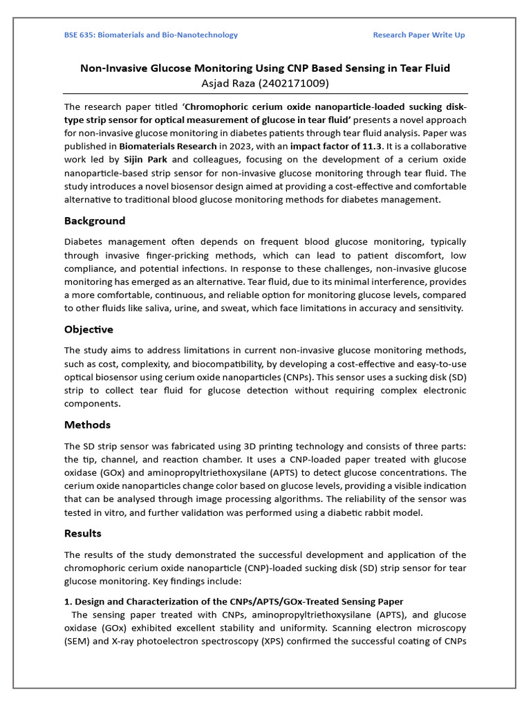 Research Paper Write Up - Asjad Raza | PDF | Sensor | Biosensor