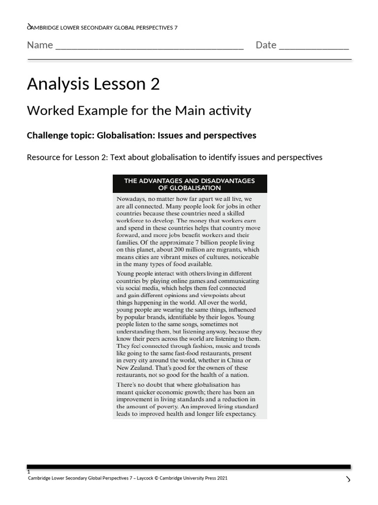 Analysis Lesson 2 Worked Example For The Main Activity | PDF