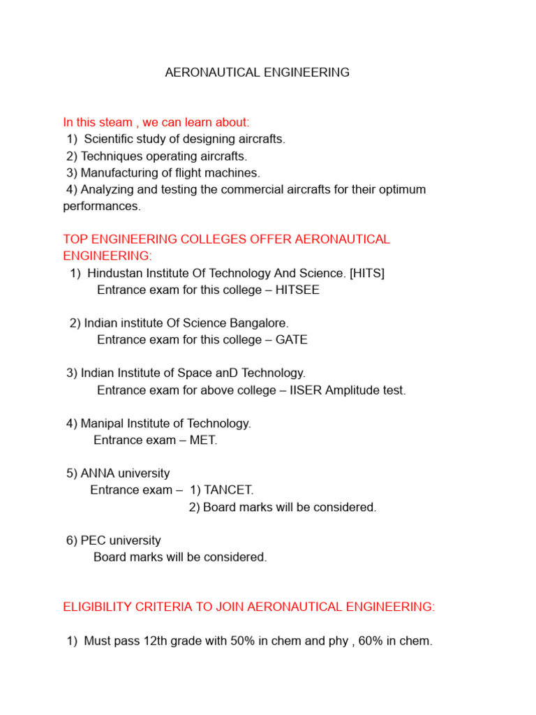 Aeronautical Engineering Overview & Colleges | PDF | Chemistry ...