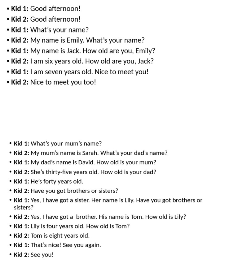 Kids' Conversation: Names and Ages | PDF