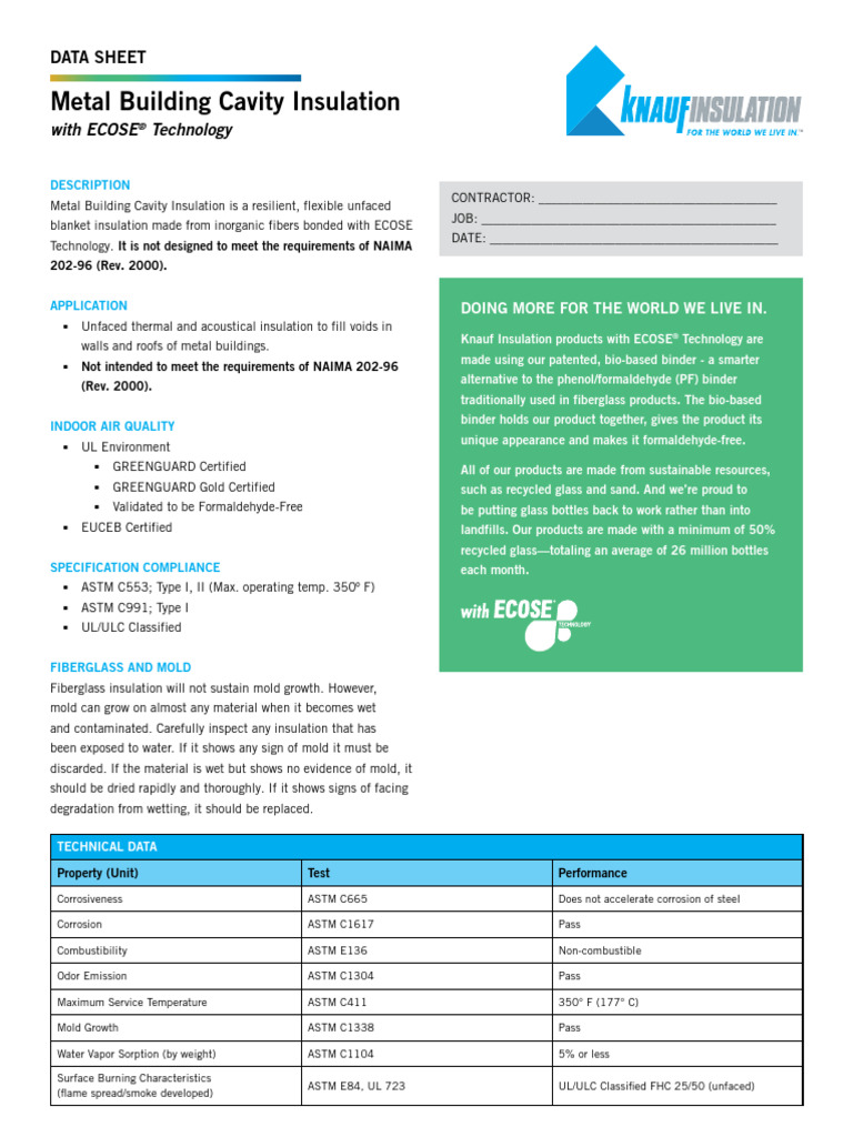 Knauf Insulation 591737 Specification Sheet | PDF