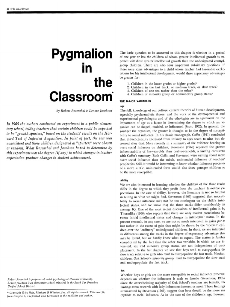 Teacher Expectations and Student Growth | PDF | Psychology ...