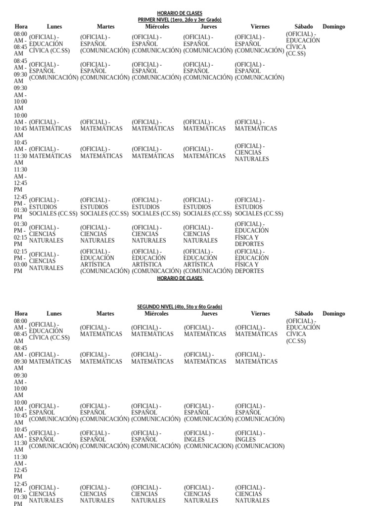 Horario de clases segun sace pdf