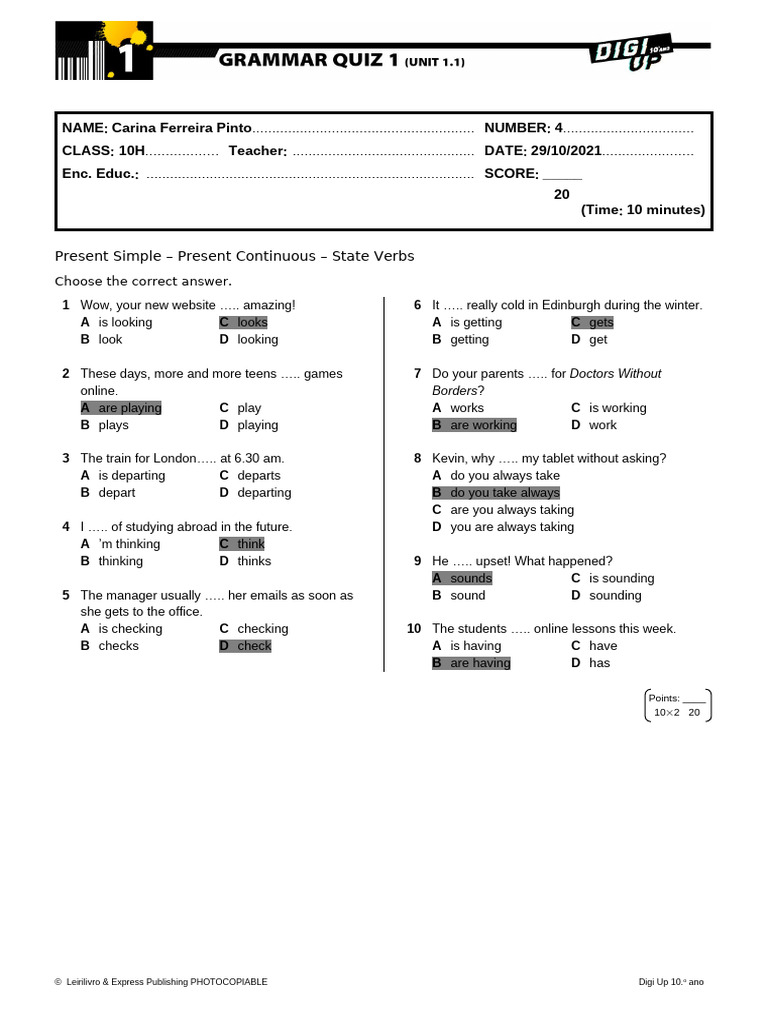 Present Simple - Present Continuous - State Verbs | PDF