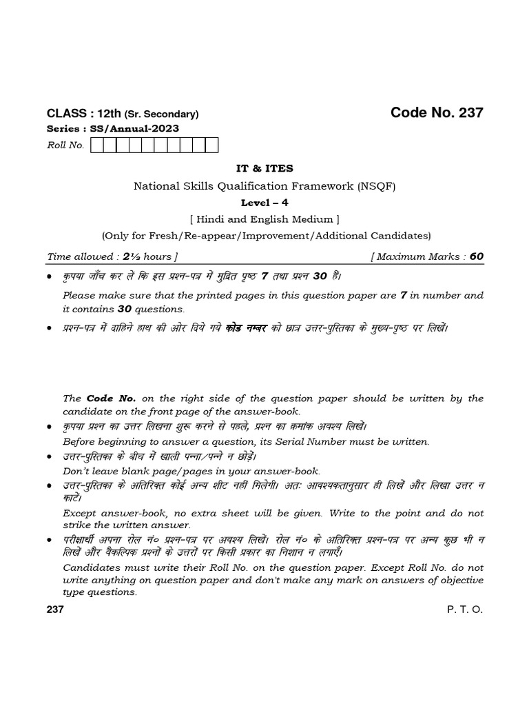 Code No. 237: CLASS: 12th | PDF | Cognitive Science | Learning