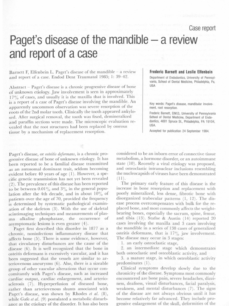 Paget's Disease of The Mandible A Review and Report of A Case PDF Bone Medicine