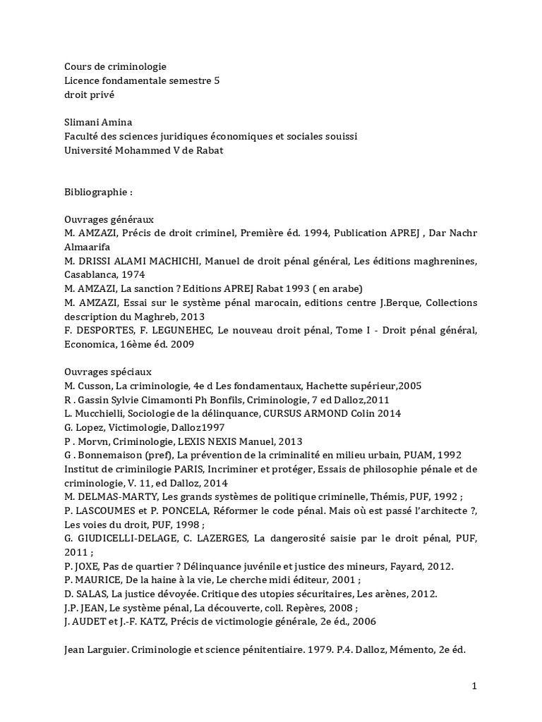 Cours de criminologie - Licence S5 | PDF | Criminologie | Crime et violence