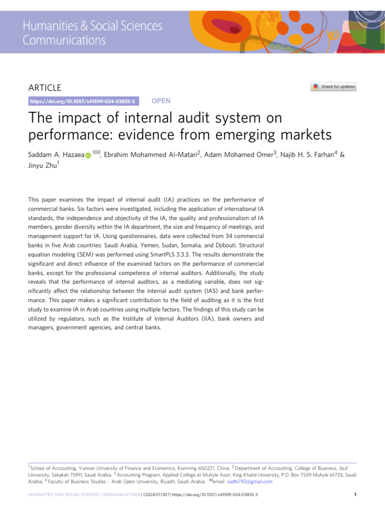 The Impact of Internal Audit System On Performance: Evidence From ...