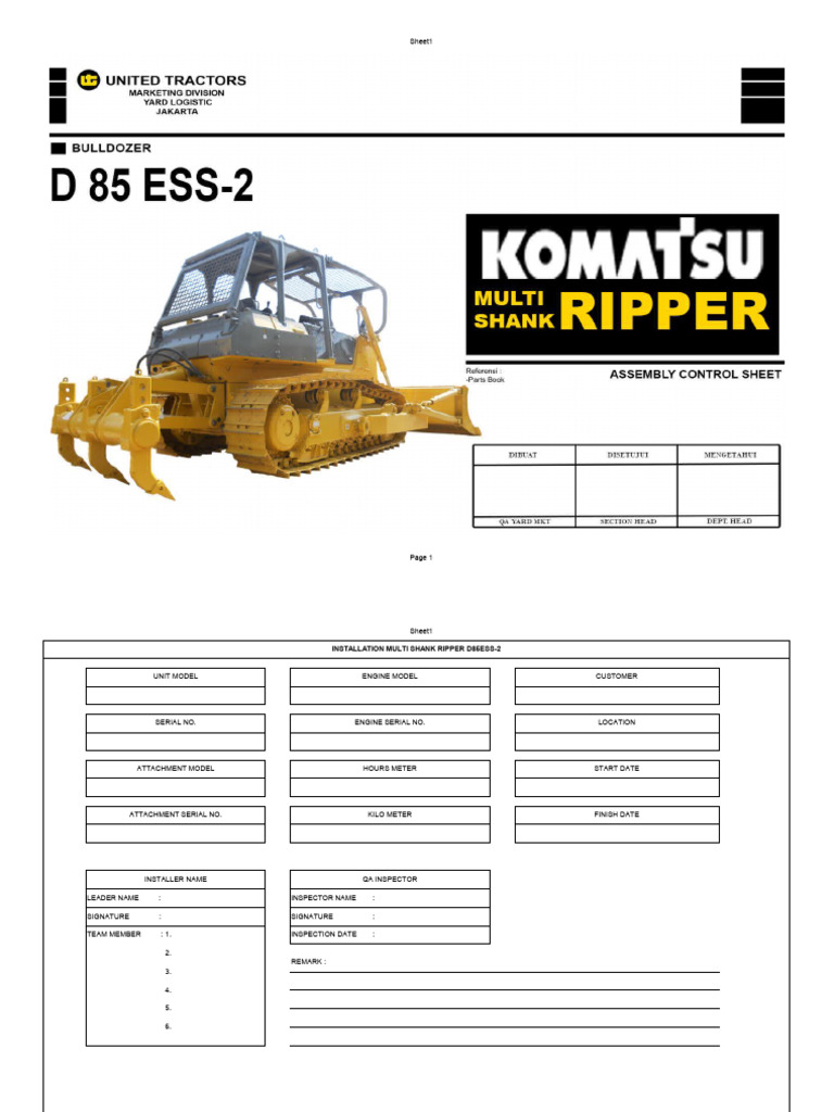 Panduan Pemasangan Ripper D85ESS-2 | PDF