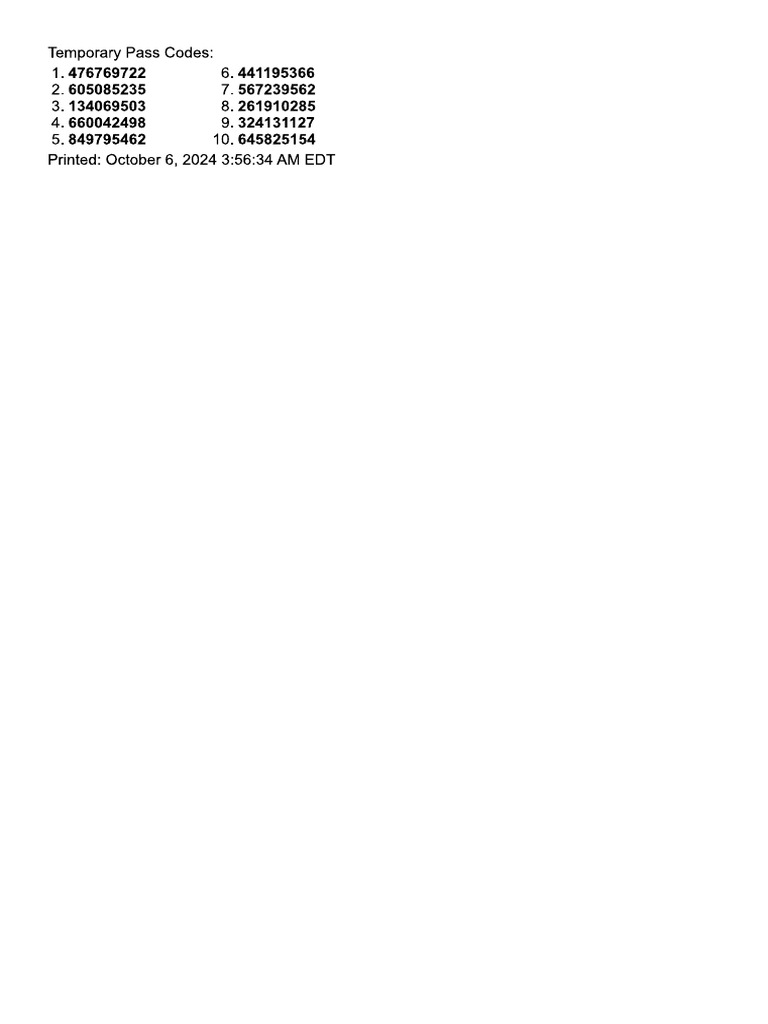 Duke R Workshop Temporary Passcodes | PDF