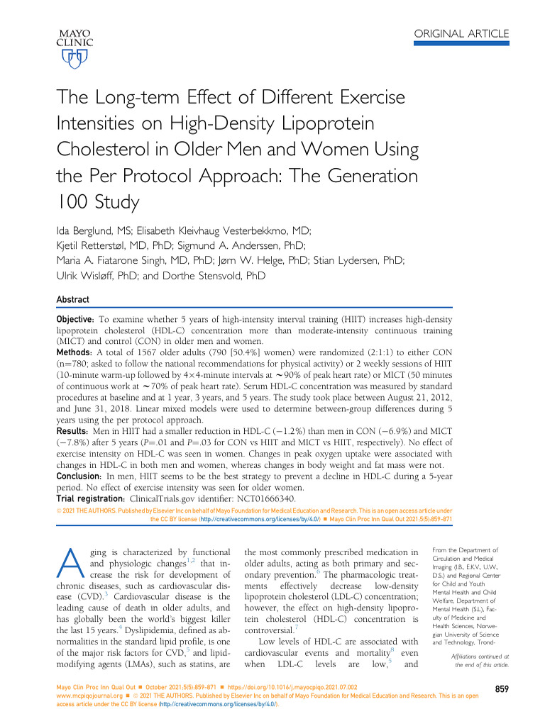 The Long Term Effect of Different Exercise Intensities - 2021 - Mayo ...