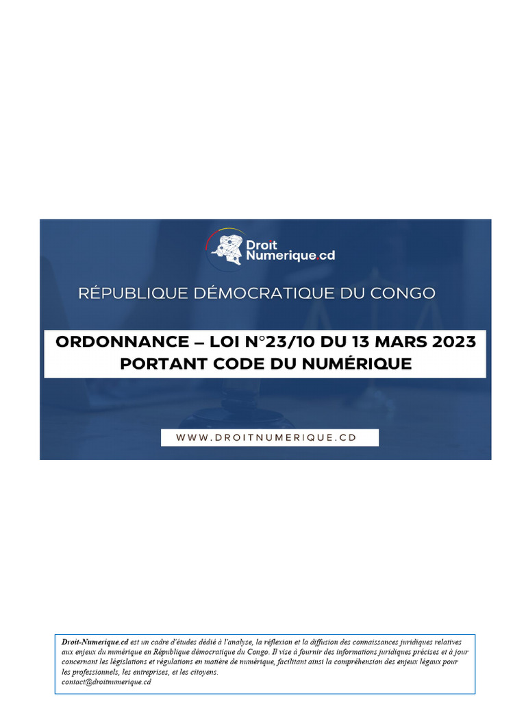 Code du Numérique en RDC | PDF | Informatique | Sécurité des systèmes d ...