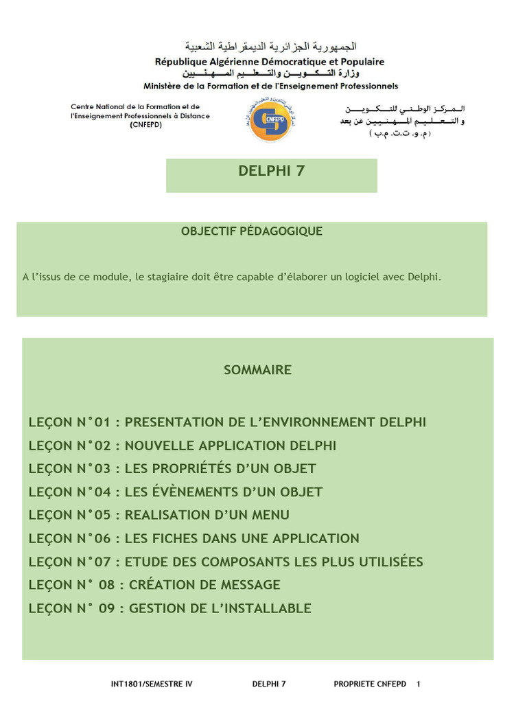 Formation à Delphi 7 : Guide Pratique | PDF | Environnement de ...