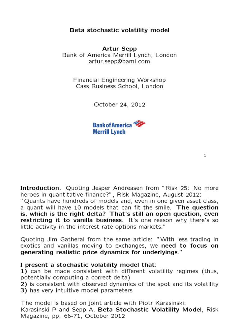 Beta Stochastic Volatility Model Overview | PDF | Option (Finance ...