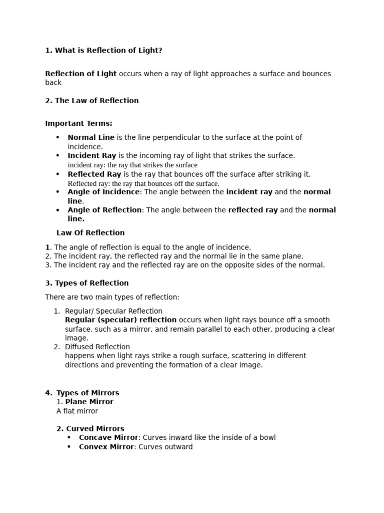 Reflection of light pdf
