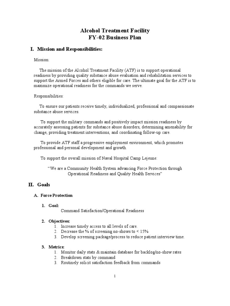 Alcohol Treatment Facility Business Plan FY02 Substance Abuse Drug