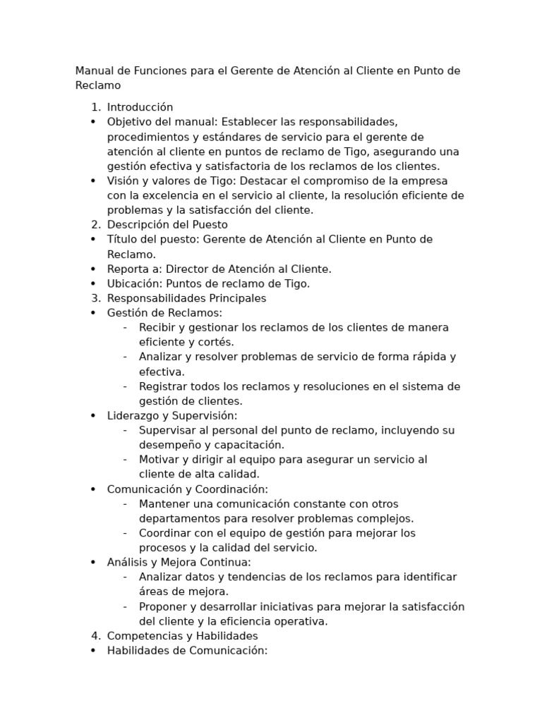Manual de Funciones Gerente Atención Puntos | PDF | Servicio al Cliente ...