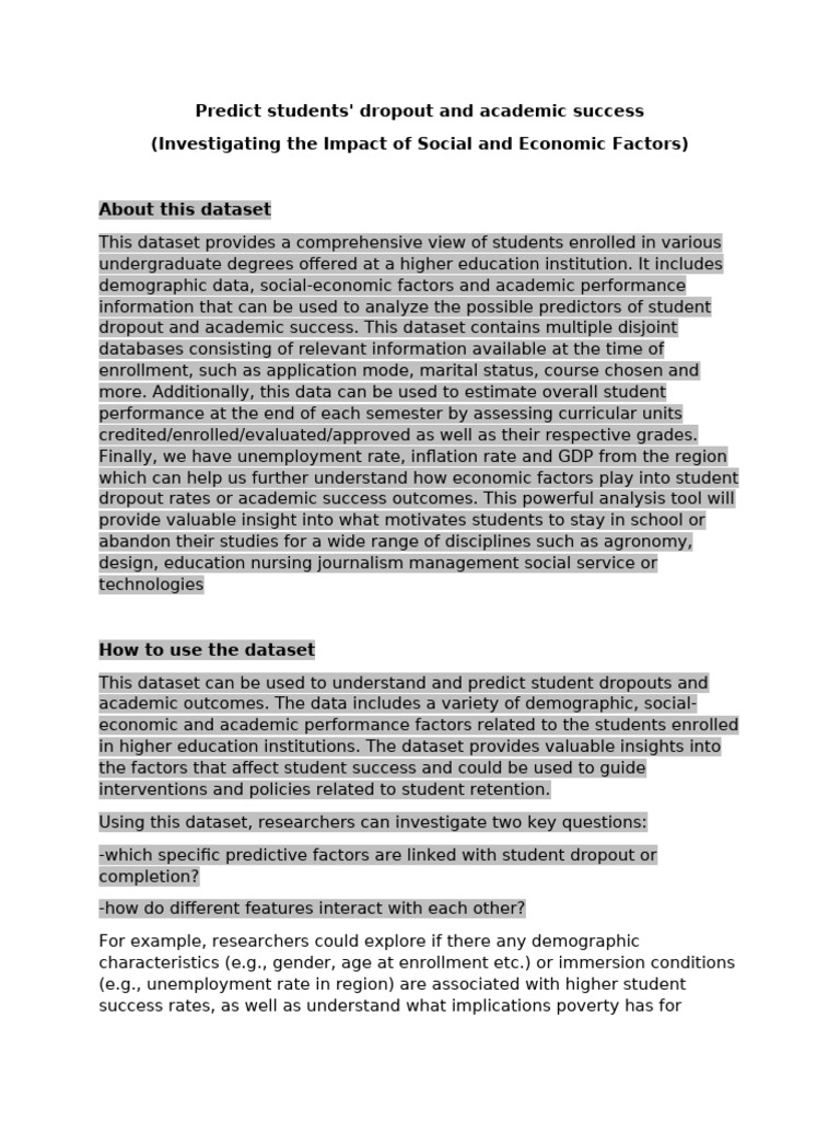 Student Dropout Prediction Dataset | PDF | Categorical Variable | Data