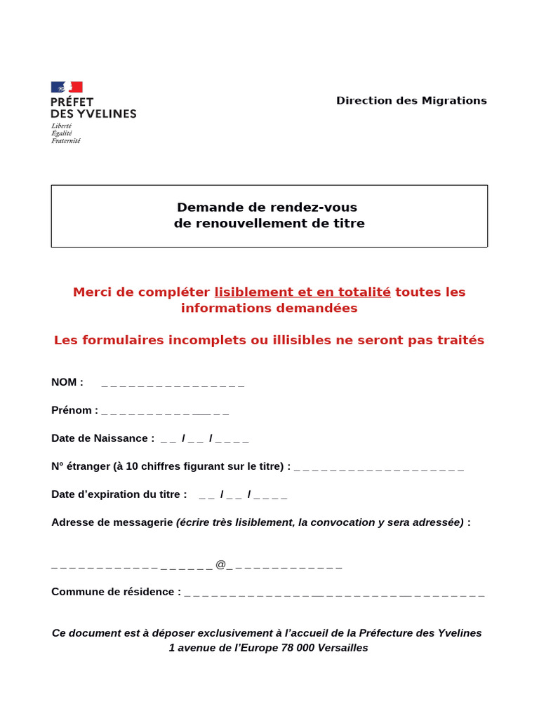 Renouvellement Titre de Séjour Yvelines | PDF