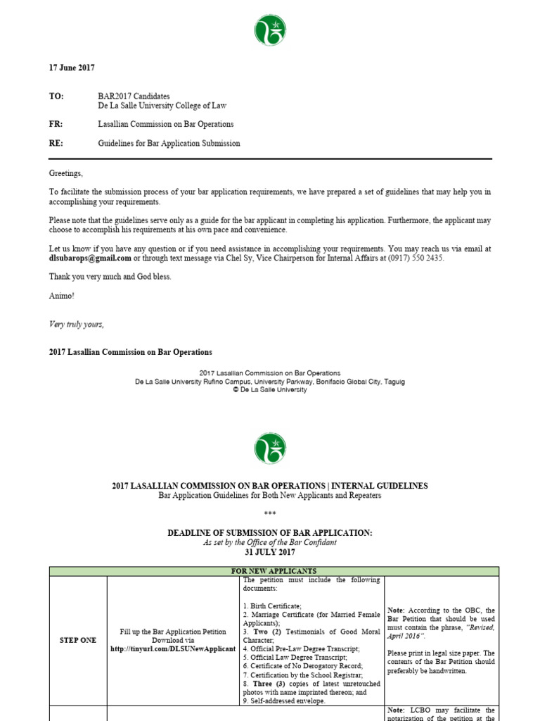 Bar Application Guidelines 2017 DLSU | PDF | Notary Public | Complaint