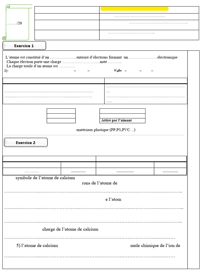 Contrôle 1 Physique 3AC Semestre 1 | PDF | Ion | Chimie