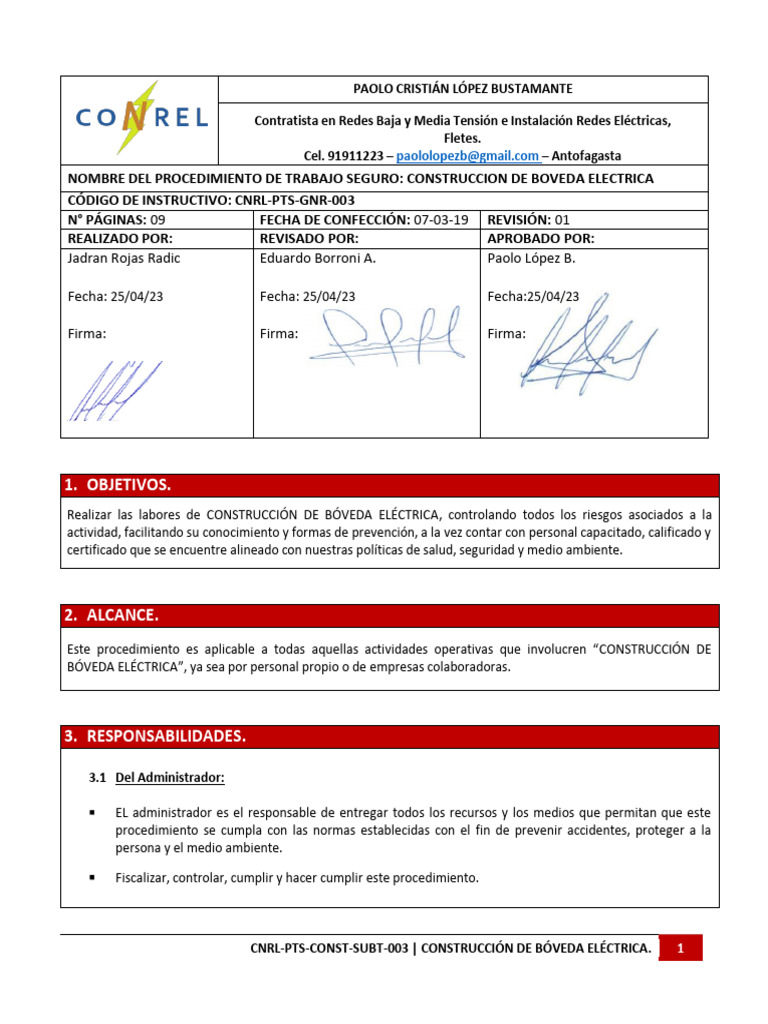 Cnrl-Pts-Const-Subt-003 Construcción de Bóveda Eléctrica | PDF | Hormigón