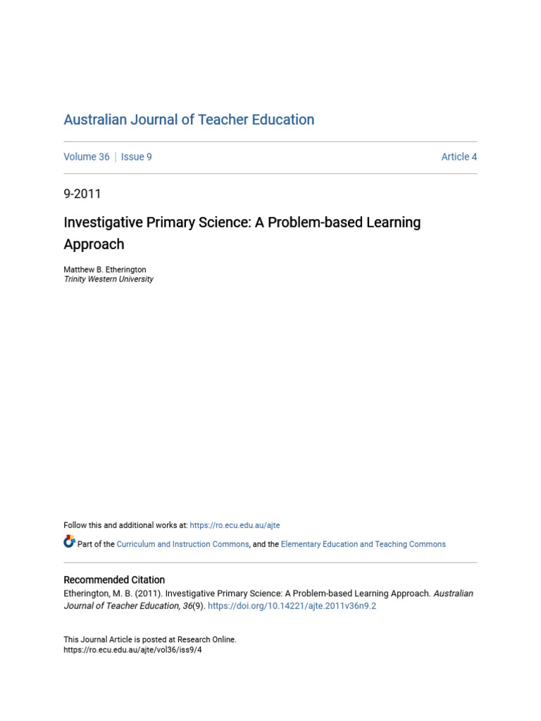 Problem-Based Learning in Primary Science | PDF | Educational ...