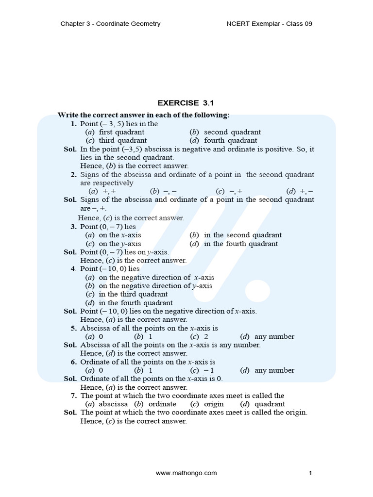 Ncert Exemplar Math Class 09 Chapter 03 Coordinate Geometry | PDF ...