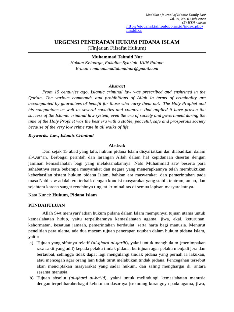 Urgensi Hukum Pidana Islam dalam Keluarga | PDF | Ilmu Sosial
