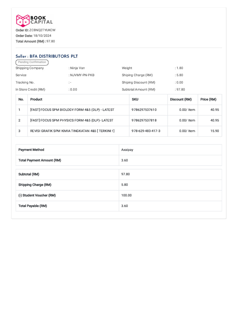 Order Summary for SPM Study Materials | PDF