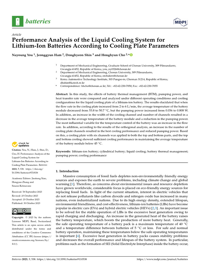 Liquid Cooling System for Lithium-Ion Batteries | PDF | Electric ...