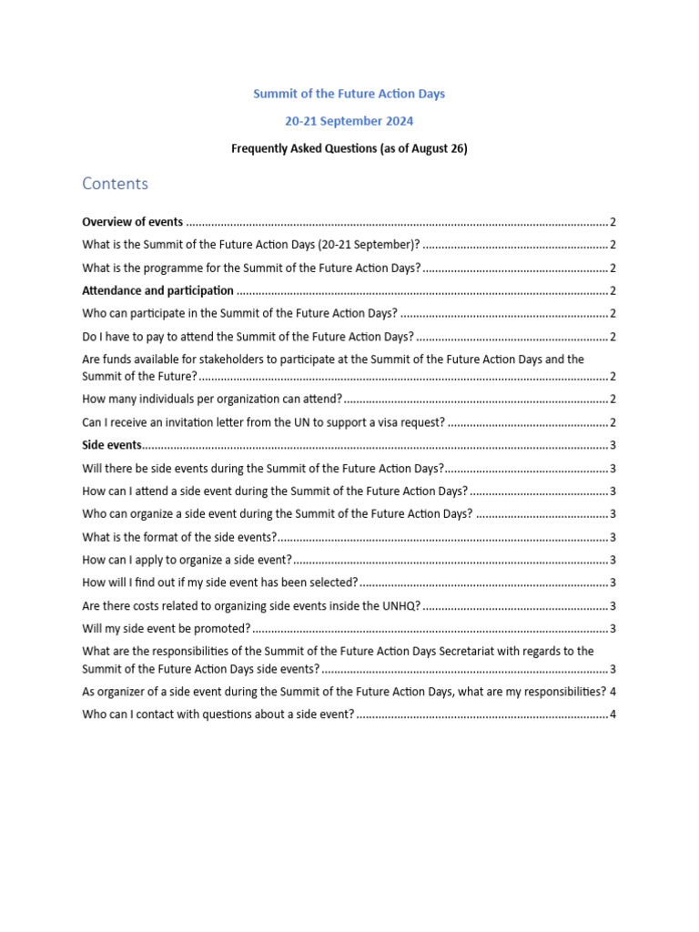Summit of The Future Action Days Faqs | PDF | United Nations ...