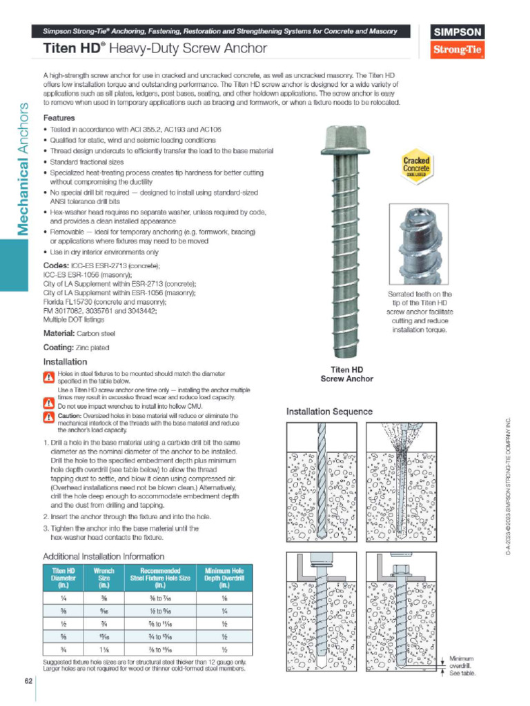 Titen Hd Heavy Duty Screw Anchor Product Data 2211229 Pdf