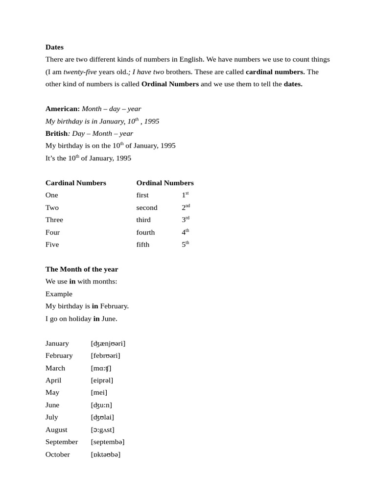 Understanding Dates in English | PDF