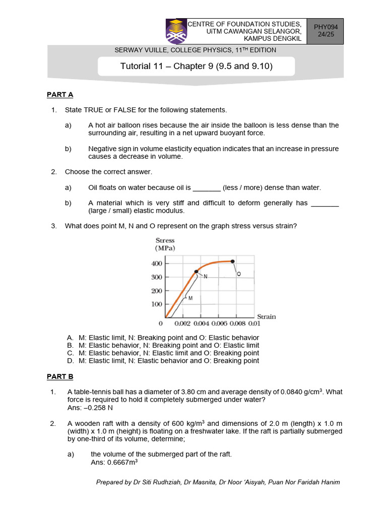 Tutorial 11 Students Pdf Elasticity Physics Deformation
