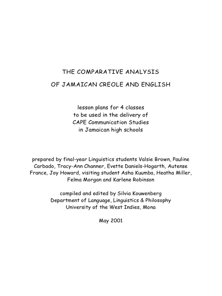 Jamaican Creole vs. English: Lesson Plans | PDF | English Language ...